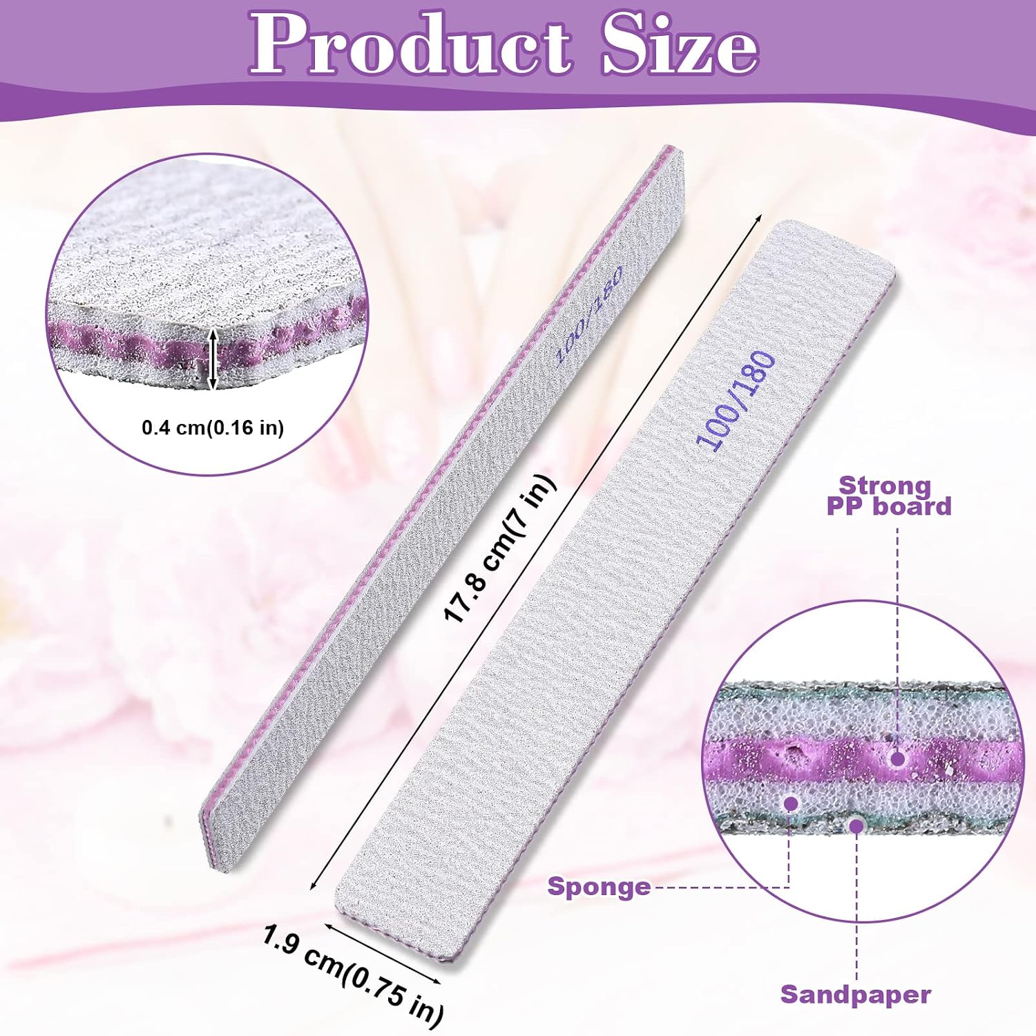 Stack of 100/180 grit double-sided emery nail files with rounded corners - 2
