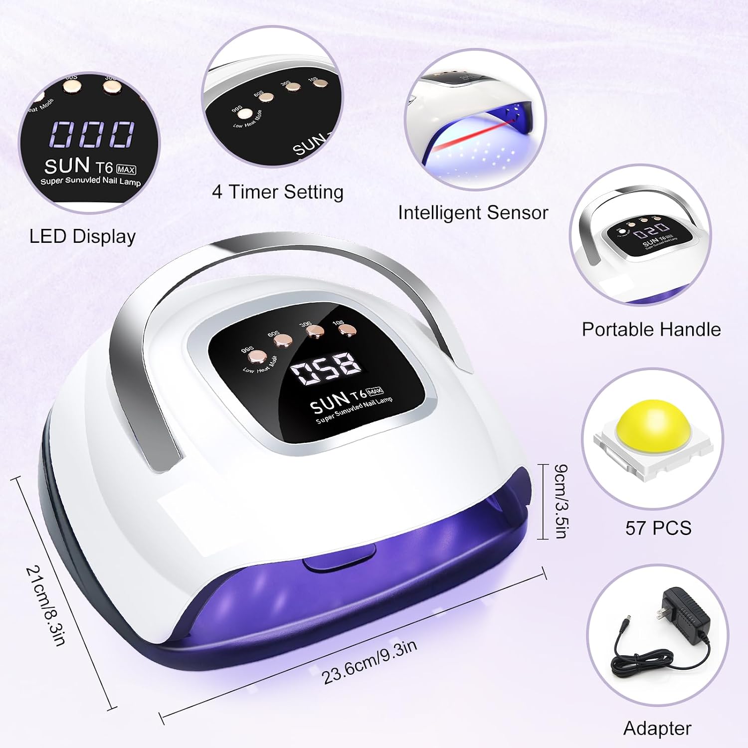 White 220W UV LED nail lamp with open detachable base showing internal LED array - 2