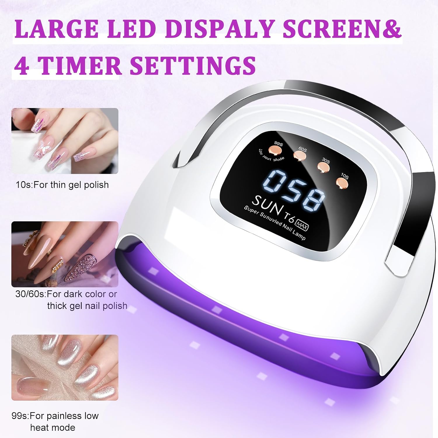 White 220W UV LED nail lamp with open detachable base showing internal LED array - 3