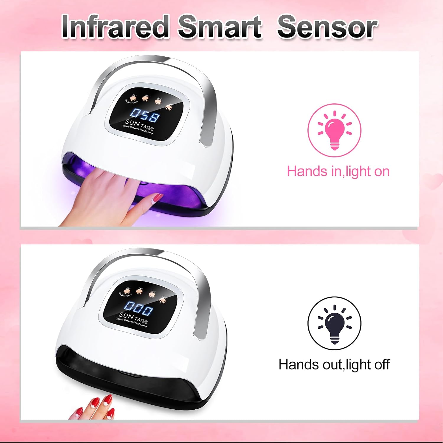 White 220W UV LED nail lamp with open detachable base showing internal LED array - 4