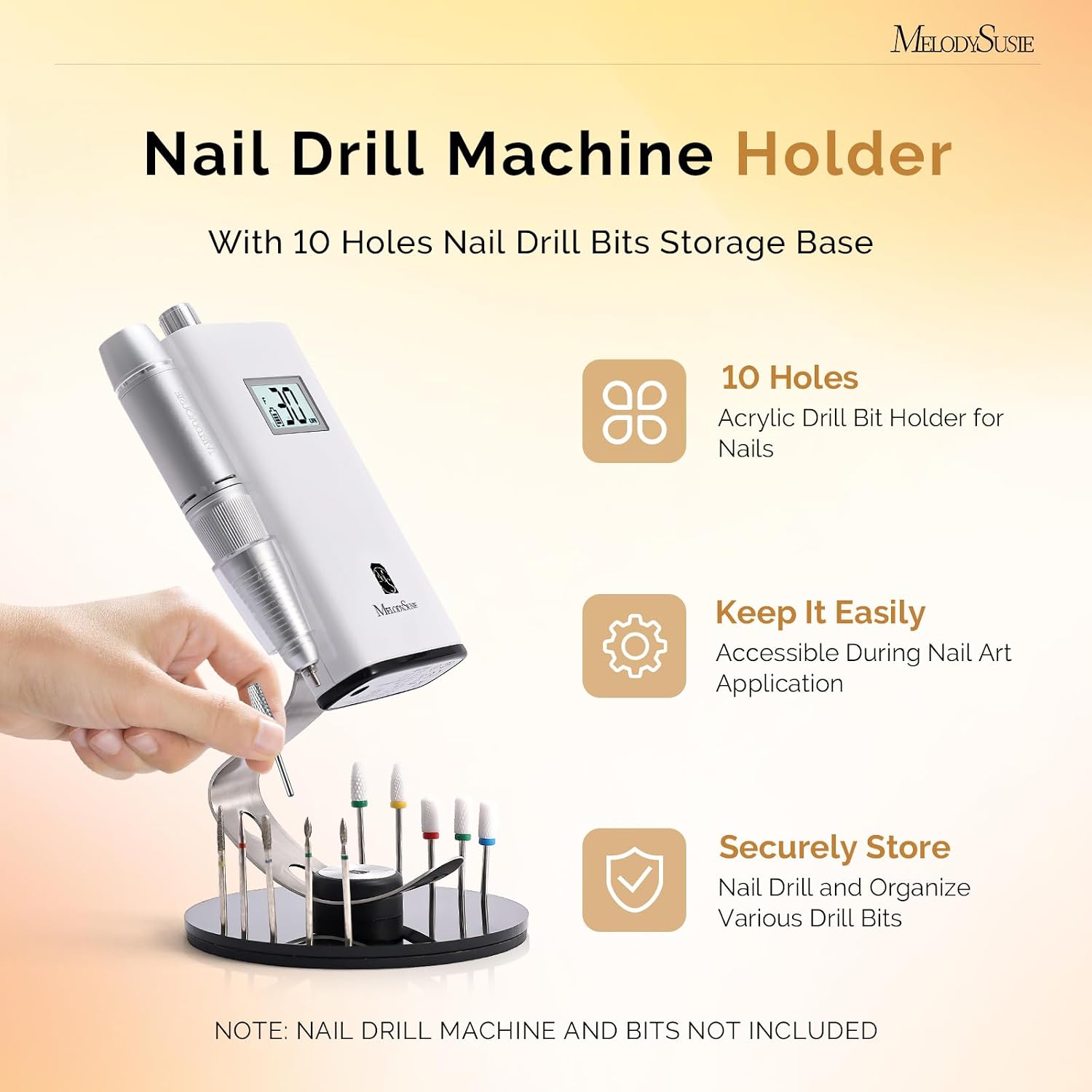 MelodySusie clip-on nail drill holder with acrylic base and 10 bit holes - 2