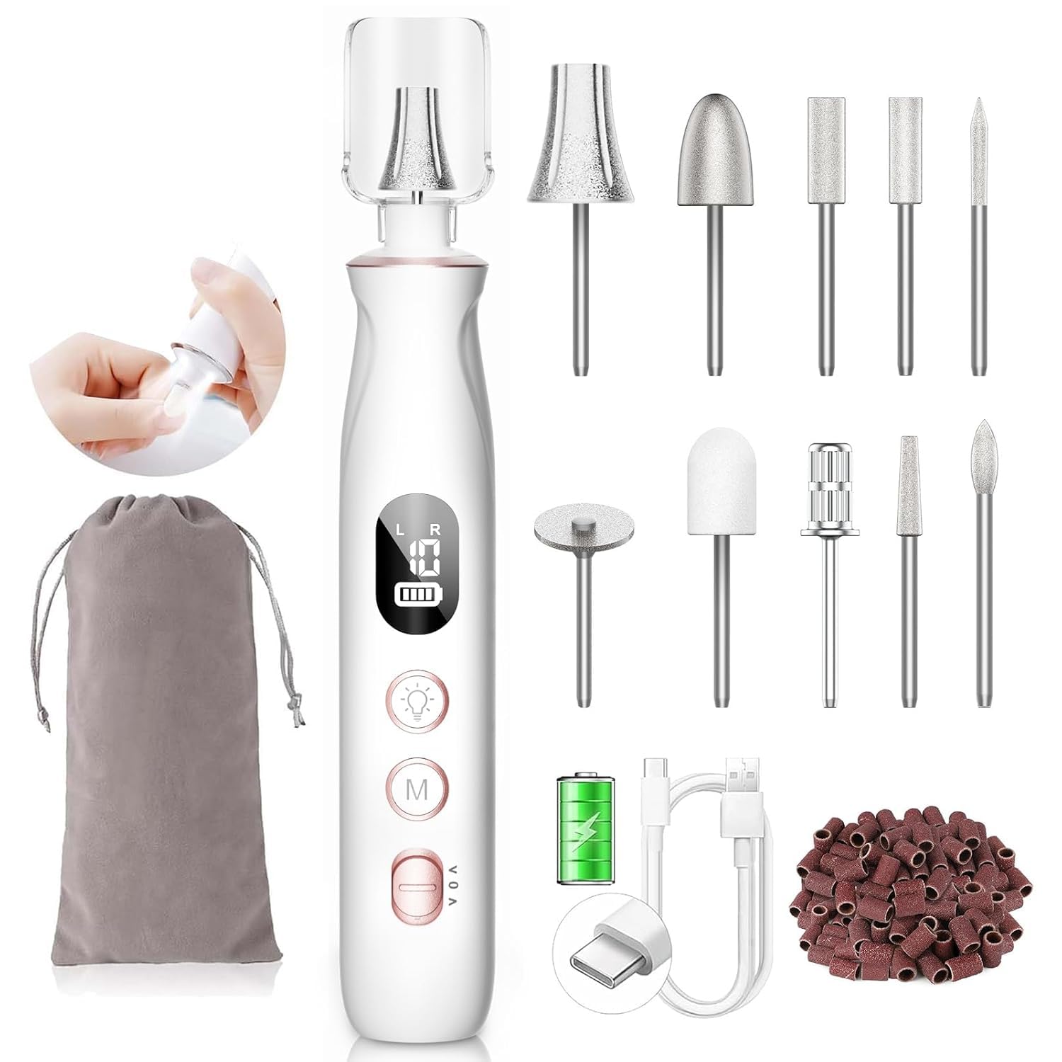 Cordless Electric Nail File — 10-Speed Rechargeable Kit