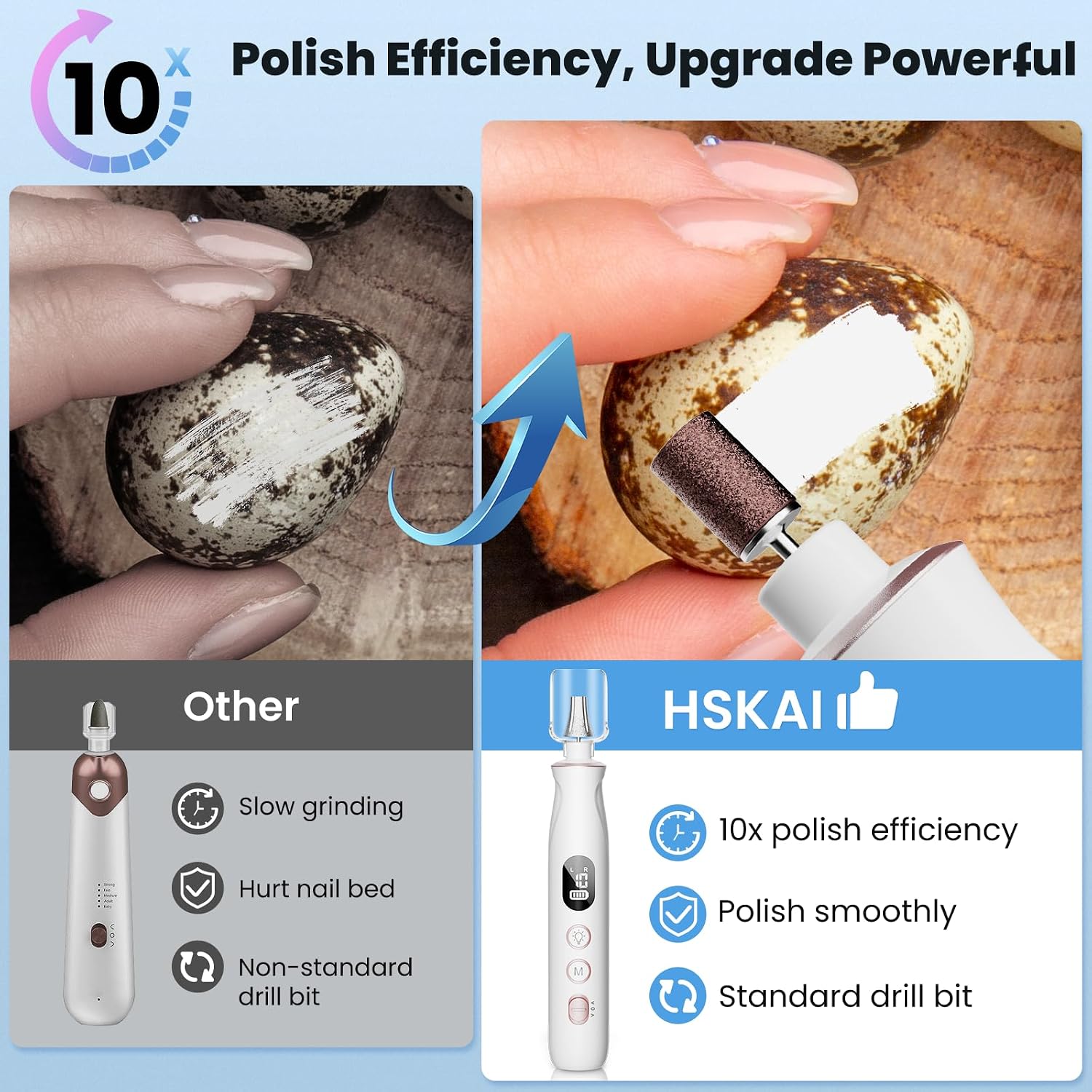 HSKAI cordless electric nail file kit with LED display and multiple drill bits - 2