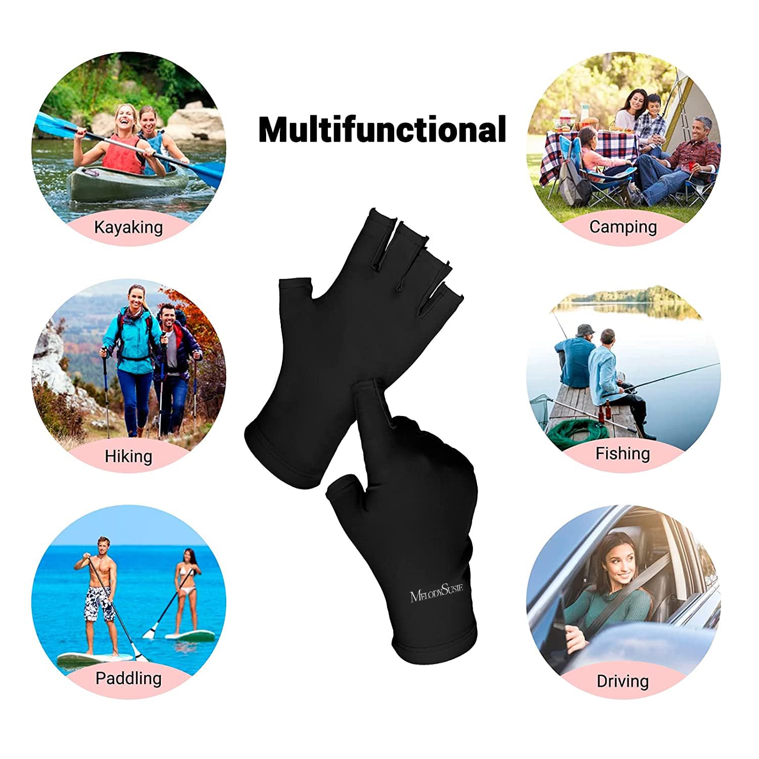 MelodySusie fingerless UV manicure gloves black Lycra UPF50+ - 4