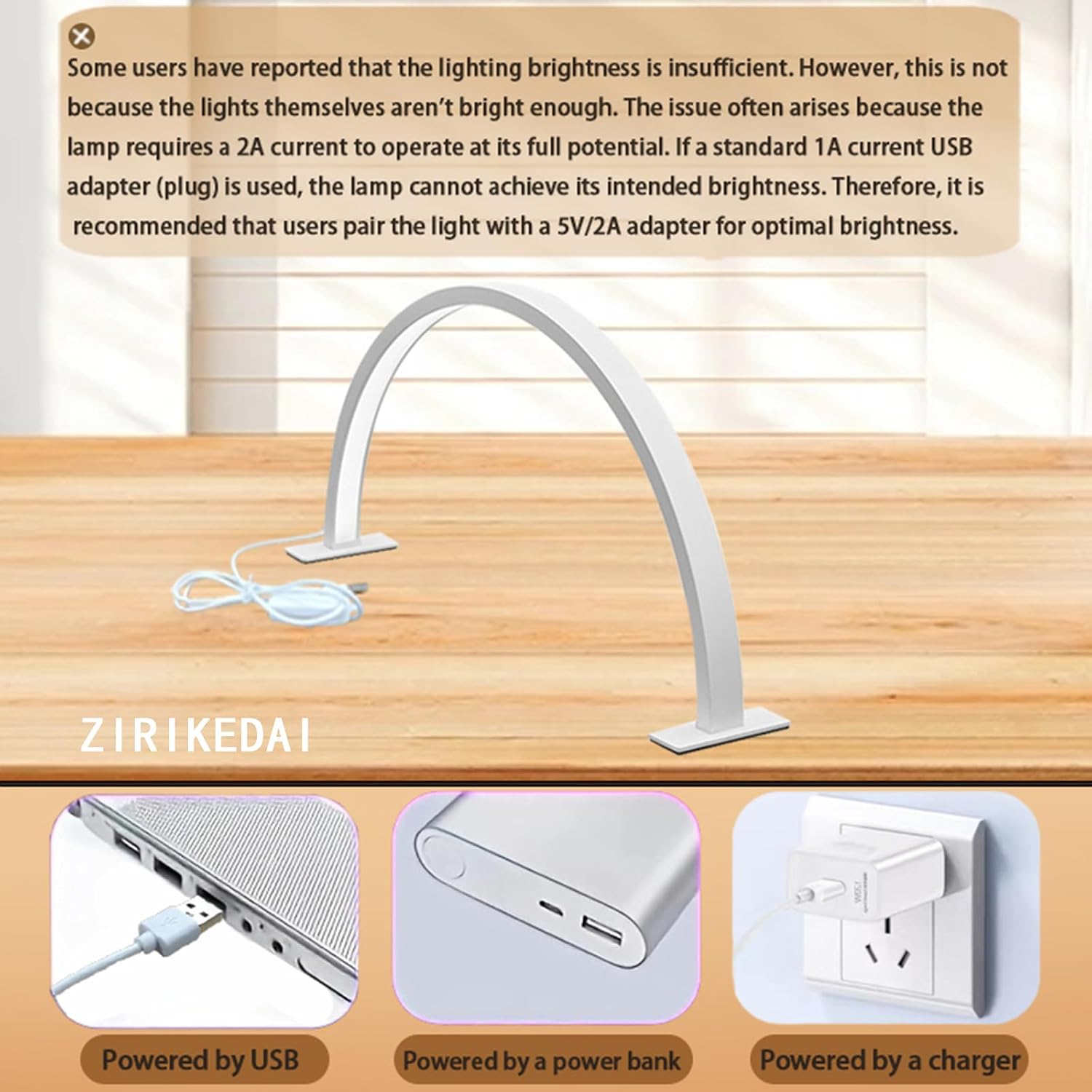 ZIRIKEDAI half moon LED desk lamp for nail art with alloy and PVC arched design - 3