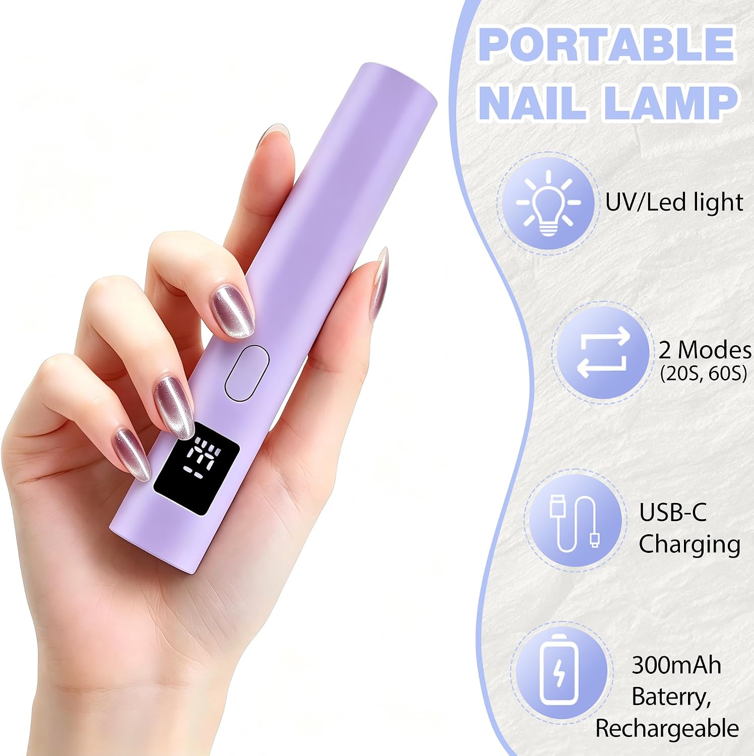 Mettabloom handheld portable UV gel nail lamp in white and purple - 3