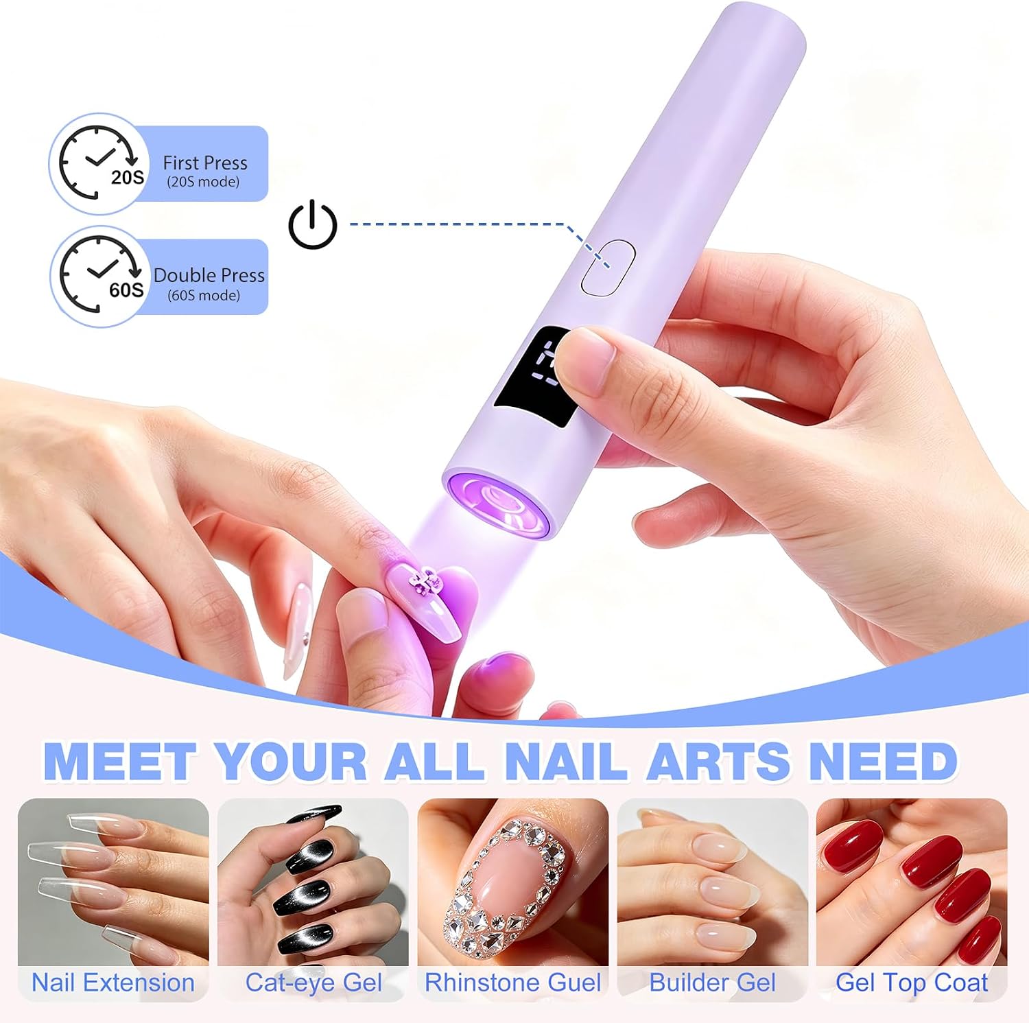 Mettabloom handheld portable UV gel nail lamp in white and purple - 4