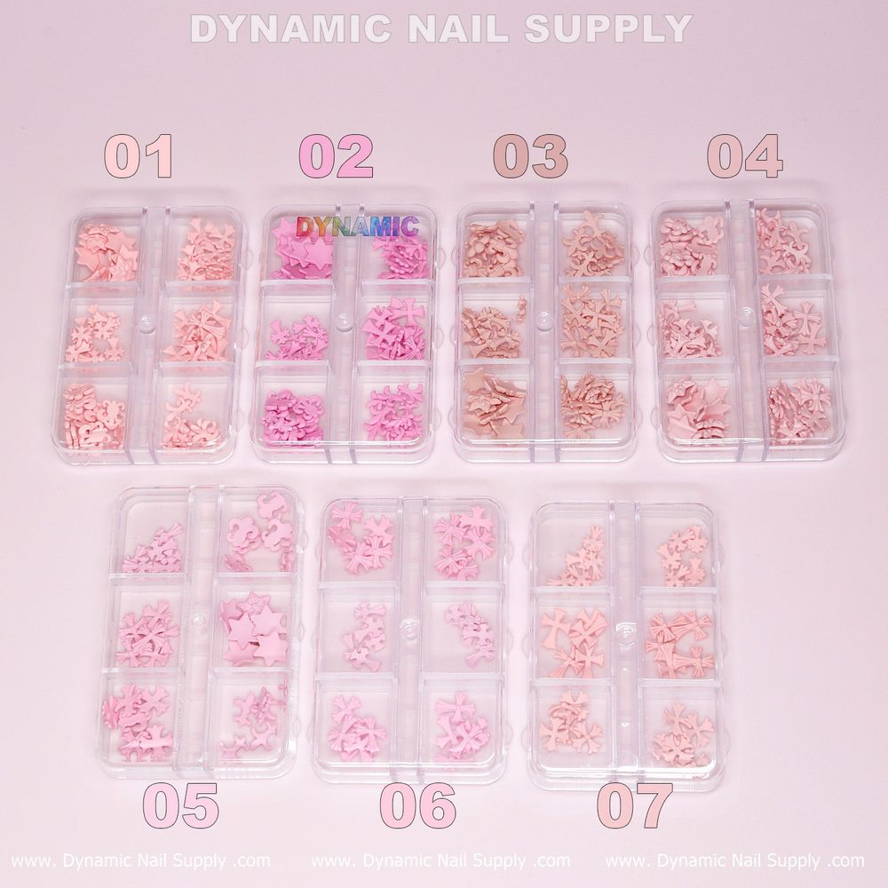 Matte Pink Nail Charms: 3D Cross & Chrome Heart Sets