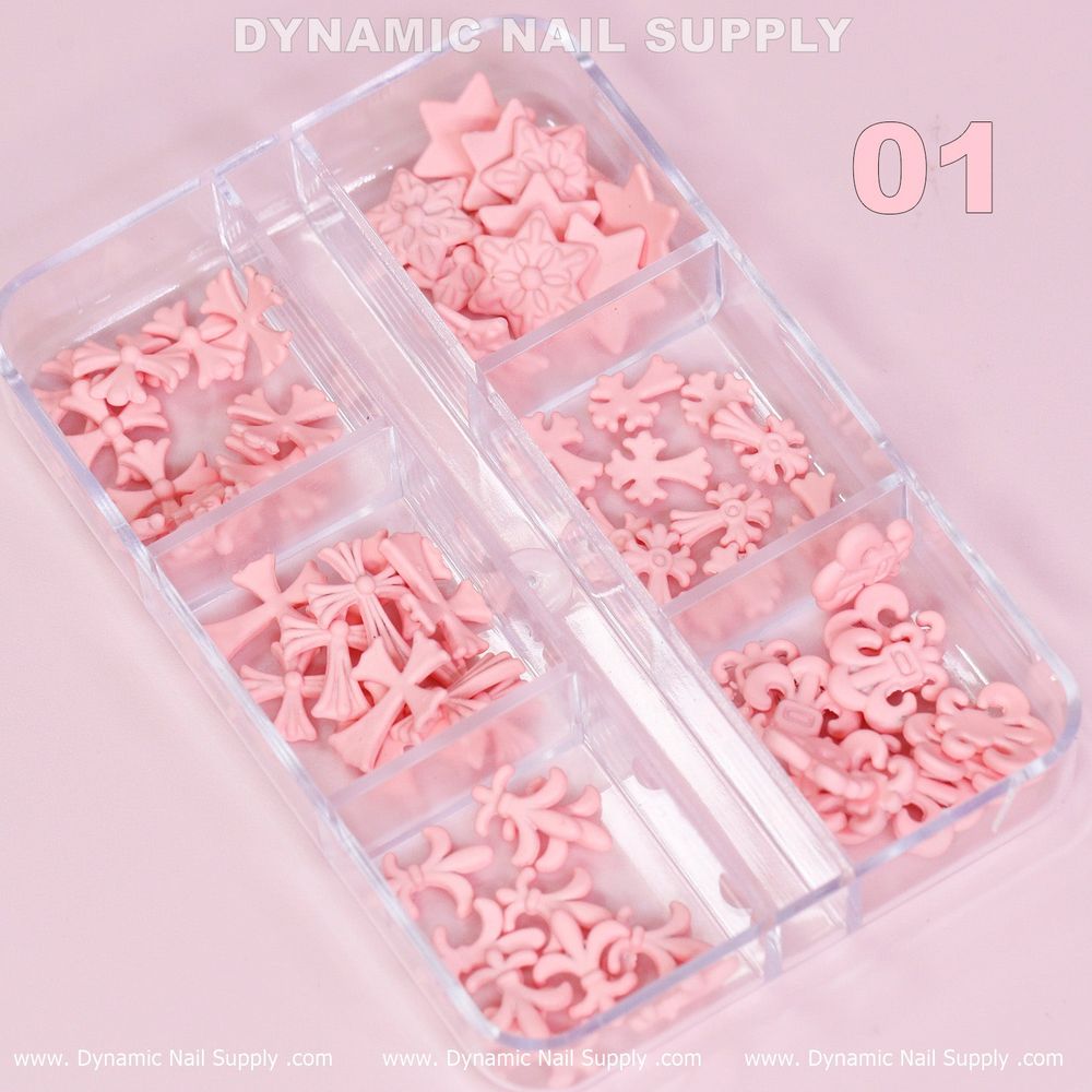 matte pink cross and heart charms - 2