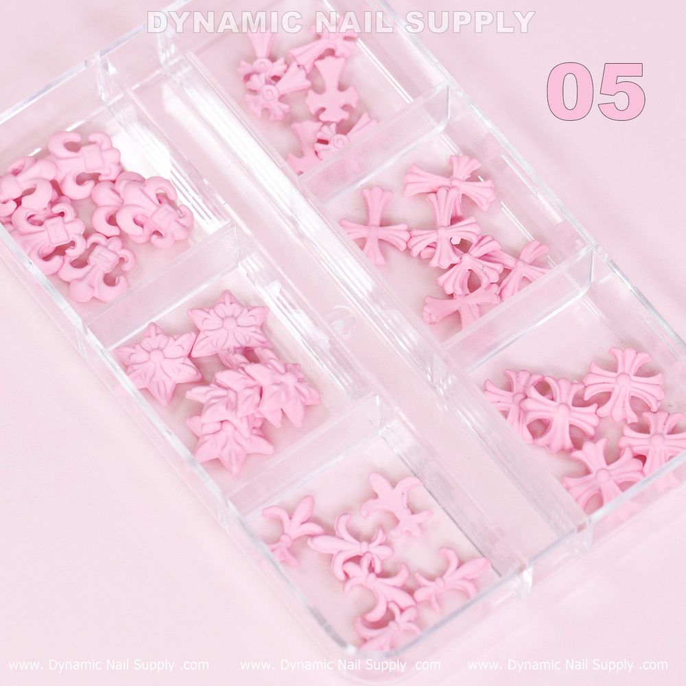 matte pink cross and heart charms - 5