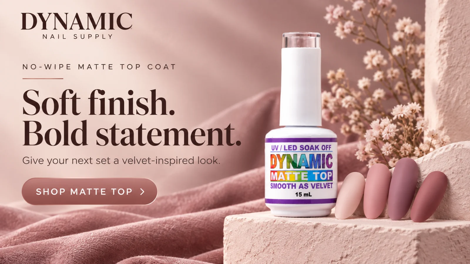 No-wipe matte top coat with velvet finish nail swatches